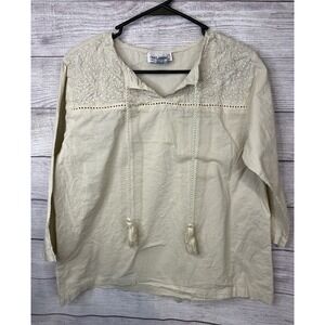 Anthony Richards Womens 100% Cotton Embroidered Cream Tunic Top Size 14